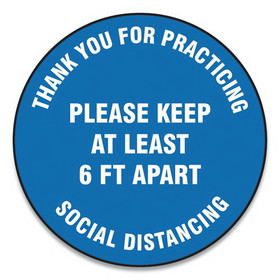 Accuform GN1MFS420ESP Slip-Gard Floor Signs, 12" Circle, "Thank You For Practicing Social Distancing Please Keep At Least 6 ft Apart", Blue, 25/PK