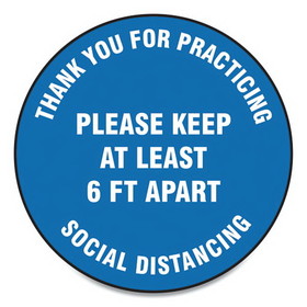 Accuform GN1MFS421ESP Slip-Gard Floor Signs, 17" Circle, "Thank You For Practicing Social Distancing Please Keep At Least 6 ft Apart", Blue, 25/PK