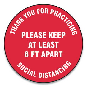 Accuform GN1MFS422ESP Slip-Gard Floor Signs, 12" Circle, "Thank You For Practicing Social Distancing Please Keep At Least 6 ft Apart", Red, 25/Pack