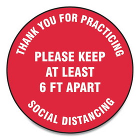 Accuform GN1MFS423ESP Slip-Gard Floor Signs, 17" Circle, "Thank You For Practicing Social Distancing Please Keep At Least 6 ft Apart", Red, 25/Pack