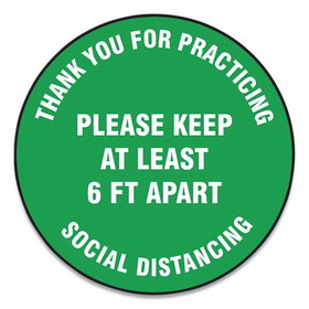 Accuform GN1MFS425ESP Slip-Gard Floor Signs, 17" Circle, "Thank You For Practicing Social Distancing Please Keep At Least 6 ft Apart", Green, 25/PK