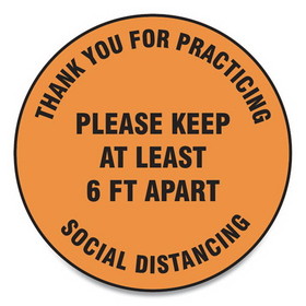 Accuform GN1MFS428ESP Slip-Gard Floor Signs, 12" Circle,"Thank You For Practicing Social Distancing Please Keep At Least 6 ft Apart", Orange, 25/PK