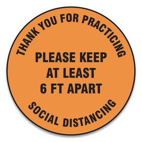 Accuform GN1MFS429ESP Slip-Gard Floor Signs, 17" Circle,"Thank You For Practicing Social Distancing Please Keep At Least 6 ft Apart", Orange, 25/PK