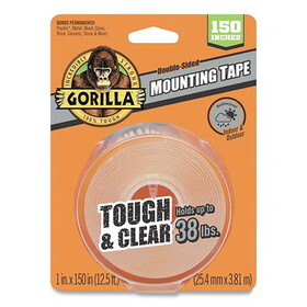 Gorilla GOR6036002 Tough & Clear Double-Sided Mounting Tape, Permanent, Holds Up to 0.25 lb per Inch, 1" x 12.5 ft, Clear