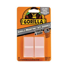 Gorilla GOR6067202 Tough and Clear Double-Sided Mounting Tape, Holds Up to 0.58 lb per Pair (Up to 7 lb per 24), 1" x 1", Clear, 24/Pack