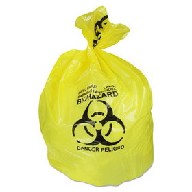 Heritage A6043PY Healthcare Biohazard Printed Can Liners, 30 gal, 1.3 mil, 30" x 43", Yellow, 200/Carton