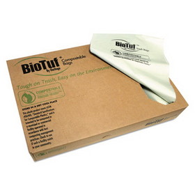 Heritage HERY7658TER01 Biotuf Compostable Can Liners, 60 gal, 0.9 mil, 38" x 58", Green, 20 Bags/Roll, 5 Rolls/Carton