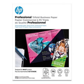 HP HEW4WN12A Professional Trifold Business Paper, 48 lb Bond Weight, 8.5 x 11, Glossy White, 150/Pack