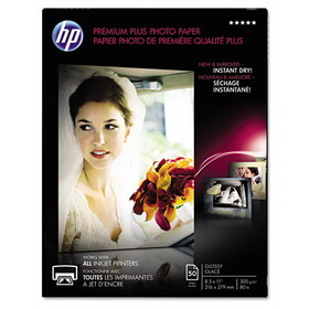 Hp HEWCR664A Premium Plus Photo Paper, 11.5 mil, 8.5 x 11, Glossy White, 50/Pack