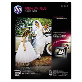 Hp HEWCR667A Premium Plus Photo Paper, 11.5 mil, 8.5 x 11, Soft-Gloss White, 50/Pack