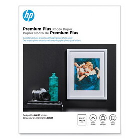 Hp HEWCR670A Premium Plus Photo Paper, 11.5 mil, 8.5 x 11, Glossy White, 25/Pack