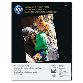 HP HEWQ8690A Advanced Photo Paper, 10.5 mil, 5 x 7, Glossy White, 60/Pack