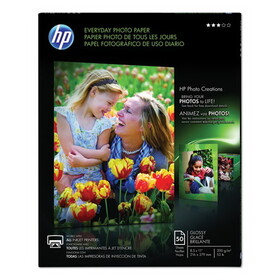 HP HEWQ8723A Everyday Photo Paper, 8 mil, 8.5 x 11, Glossy White, 50/Pack
