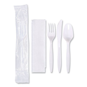 Hoffmaster HFM117799 Economy Cutlery Kit, Fork/Knife/Spoon/Napkin, White, 250/Carton