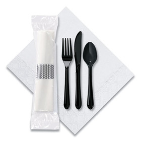 Hoffmaster HFM119901 CaterWrap Cater to Go Express Cutlery Kit, Fork/Knife/Spoon/Napkin, Black, 100/Carton