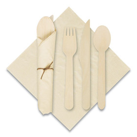 Hoffmaster HFM120030 Pre-Rolled Caterwrap Kraft Napkins with Wood Cutlery, 6 x 12 Napkin;Fork;Knife;Spoon, 7" to 9", Kraft, 100/Carton