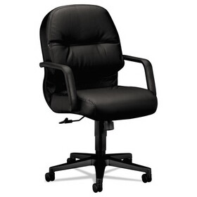 Hon HON2092SR11T Pillow-Soft 2090 Series Leather Managerial Mid-Back Swivel/Tilt Chair, Supports 300 lb, 16.75" to 21.25" Seat Height, Black