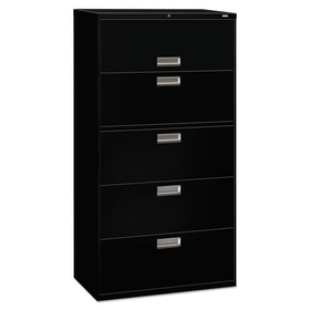 Hon HON685LP Brigade 600 Series Lateral File, 4 Legal/Letter-Size File Drawers, 1 Roll-Out File Shelf, Black, 36" x 18" x 64.25"
