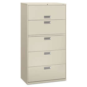 Hon HON685LQ Brigade 600 Series Lateral File, 4 Legal/Letter-Size File Drawers, 1 Roll-Out File Shelf, Light Gray, 36" x 18" x 64.25"