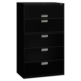Hon HON695LP Brigade 600 Series Lateral File, 4 Legal/Letter-Size File Drawers, 1 Roll-Out File Shelf, Black, 42" x 18" x 64.25"