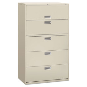 Hon HON695LQ Brigade 600 Series Lateral File, 4 Legal/Letter-Size File Drawers, 1 Roll-Out File Shelf, Light Gray, 42" x 18" x 64.25"