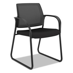 HON HONIB108IMCU10 Ignition Series Mesh Back Guest Chair with Sled Base, Fabric Seat, 25" x 22" x 34", Black Seat, Black Back, Black Base