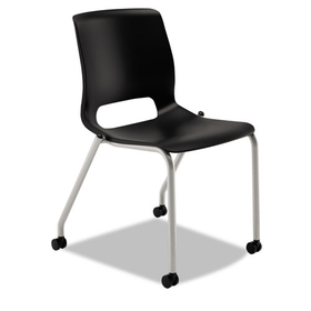Hon HONMG101ON Motivate Four-Leg Stacking Chair with Plastic Seat, Supports 300 lb, 17.75" Seat Height, Onyx Seat/Back, Platinum Base, 2/CT