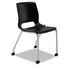 Hon HONMG201CU10 Motivate Four-Leg Stacking Chair, Supports 300 lb, 18.25" Seat Height, Onyx Fabric Seat, Black Back, Platinum Base, 2/Carton