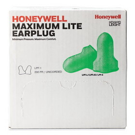 Howard Leight By Honeywell HOWLPF1 MAXIMUM Lite Single-Use Earplugs, Cordless, 30NRR, Green, 200 Pairs