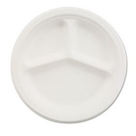 Chinet 21228 Paper Dinnerware, 3-Comp Plate, 9 1/4" dia, White, 500/Carton