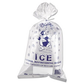 Inteplast Group IBSIC1120 Ice Bags with Twist-Ties, Ice: Penguin Icon Labeling, 8 lb Capacity, 11" x 20", Clear, 1,000/Carton