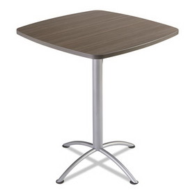 Iceberg ICE69757 iLand Bistro-Height Table with Contoured Edges, Square, 36" x 36" x 42", Natural Teak Top, Silver Base