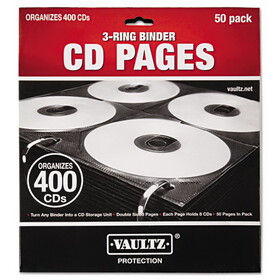 Vaultz IDEVZ01415 Two-Sided CD Refill Pages for Three-Ring Binder, 8 Disc Capacity, Clear/Black, 50/Pack
