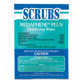 SCRUBS ITW96301 MEDAPHENE Plus Disinfectant Wet Wipes, 1-Ply, 6 x 8, Citrus, White, Individual Foil Packets, 100/Carton