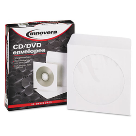 INNOVERA IVR39403 CD/DVD Envelopes, Clear Window, 1 Disc Capacity, White, 50/Pack