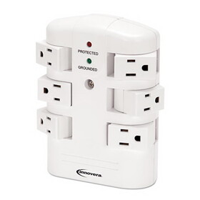 Innovera IVR71651 Wall Mount Surge Protector, 6 Outlets, 2160 Joules, White