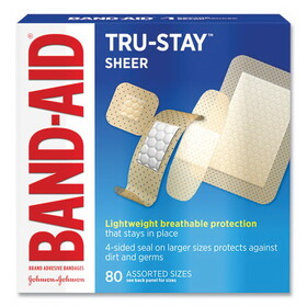 BAND-AID JOJ4669 Tru-Stay Sheer Strips Adhesive Bandages, Assorted, 80/Box