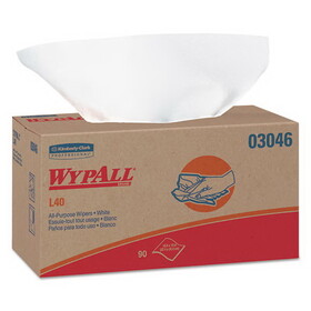 WypAll KCC03046 L40 Wipers, 10 4/5 X 10, Pop-Up Box, White, 90/box, 9 Boxes/carton