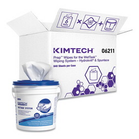 Kimtech KCC0621102 Wipers for WETTASK System, Bleach, Disinfectants and Sanitizers, 6 x 12, 140/Roll, 6 Rolls and 1 Bucket/Carton