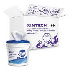 Kimtech KCC0641103 WetTask System Prep Wipers for Bleach/Disinfectants/Sanitizers Hygienic Enclosed System, Bucket Included, 140/Roll, 6 Rolls/CT