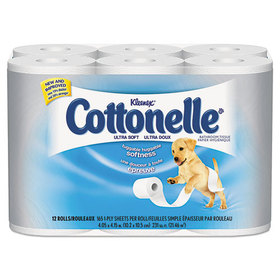 Cottonelle KCC12456PK Clean Care Bathroom Tissue, Septic Safe, 1-Ply, White, 170 Sheets/Roll, 12 Rolls/Pack