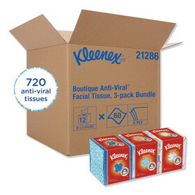Kleenex KCC21286CT Boutique Anti-Viral Facial Tissue, 3-Ply, White, Pop-Up Box, 60 Sheets/Box, 3 Boxes/Pack, 4 Packs/Carton
