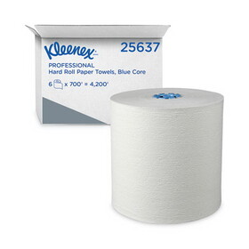 Scott KCC25637 Hard Roll Paper Towels with Premium Absorbency Pockets with Colored Core, Blue Core, 1-Ply, 7.5" x 700 ft, White, 6 Rolls/CT
