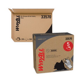 Wypall KCC33570 Power Clean Oil, Grease and Ink Cloths, POP-UP Box, 8.8 x 16.8, Blue, 100/Box, 5/Carton