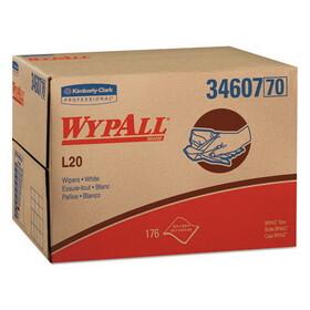 WypAll KCC34607 L20 Towels, BRAG Box, Multi-Ply, 12.5 x 16.8, Unscented, White, 176/Box