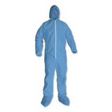KleenGuard KCC45354 A65 Zipper Front Hood and Boot Flame-Resistant Coveralls, Elastic Wrist and Ankles, X-Large, Blue, 25/Carton