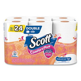 Scott KCC47618 ComfortPlus Toilet Paper, Double Roll, Bath Tissue, Septic Safe, 1-Ply, White, 231 Sheets/Roll, 12 Rolls/Pack, 4 Packs/Carton