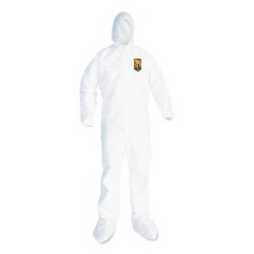KleenGuard KCC49123 A20 Breathable Particle Protection Coveralls, Elastic Back, Hood and Boots, Large, White, 24/Carton
