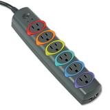 ACCO BRANDS KMW62147 Smartsockets Color-Coded Strip Surge Protector, 6 Outlets, 7 Ft Cord, 945 Joules
