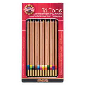 Koh-I-Noor KOHFA33TIN12BC Tri-Tone Color Pencils, 3.8 mm, Assorted Tri-Tone Lead Colors, Tan Barrel, Dozen